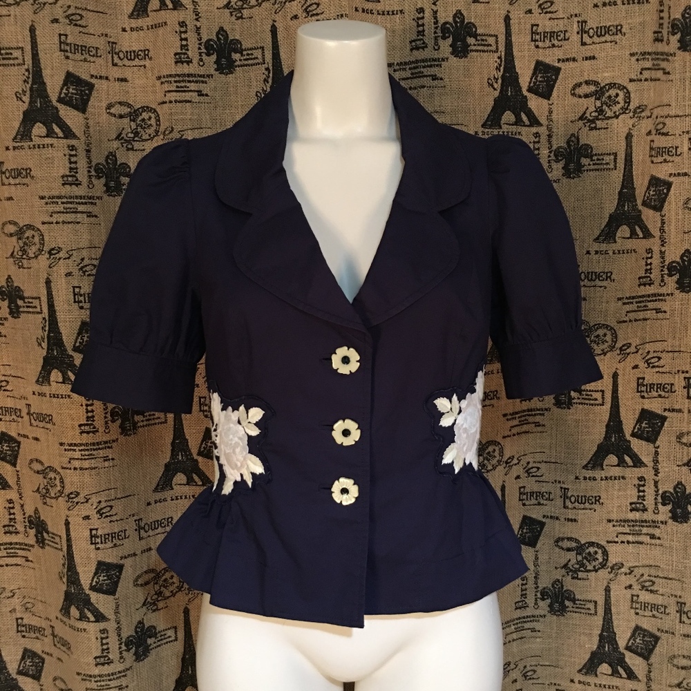 Anthro Elevenses Short Sleeve Floral Embroidered - Picture 2 of 8